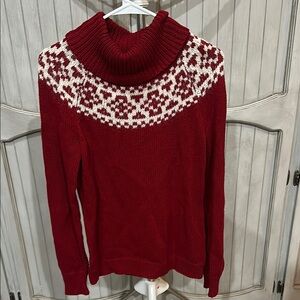 Talbots Red and White Turtleneck Sweater with Nordic Charm